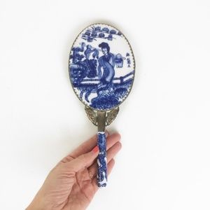 Blue and White Chinoiserie Vanity Hand Mirror